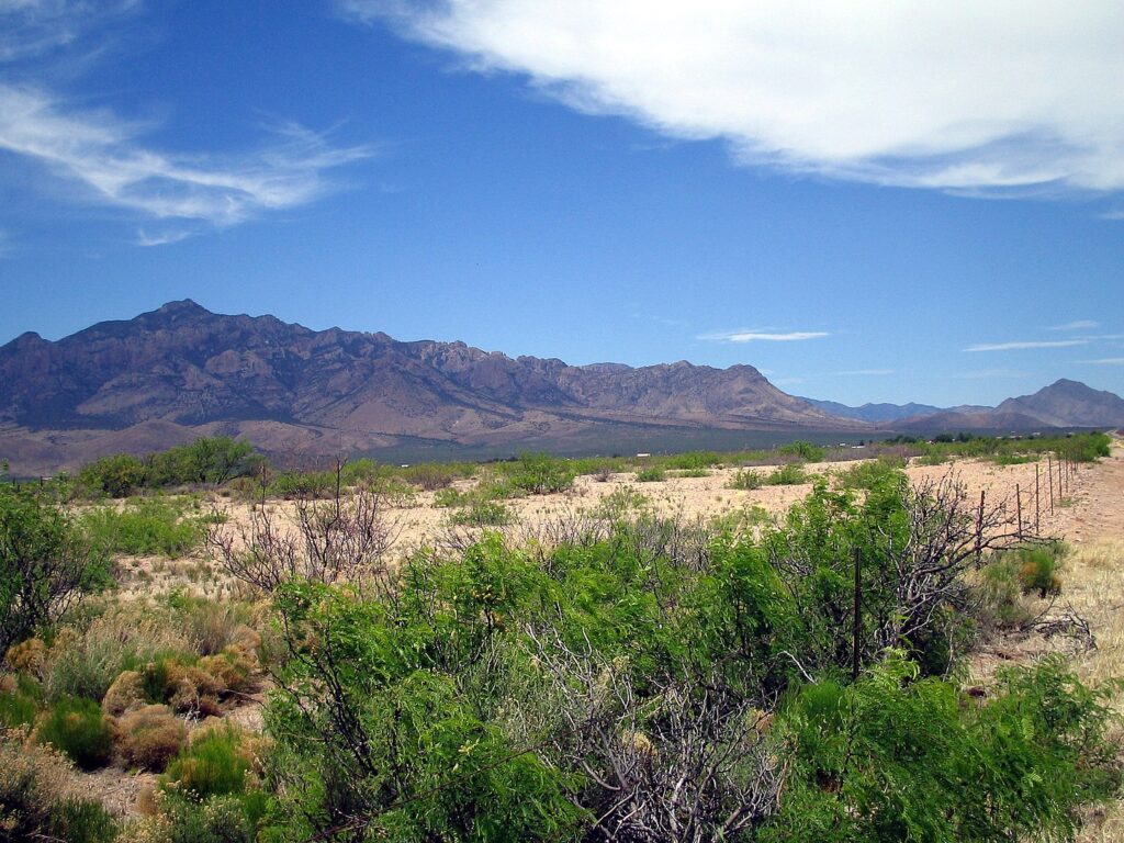 The San Simon Valley and Chiricahua Mountains — with the town of Portal, in southeastern Arizona (1962).