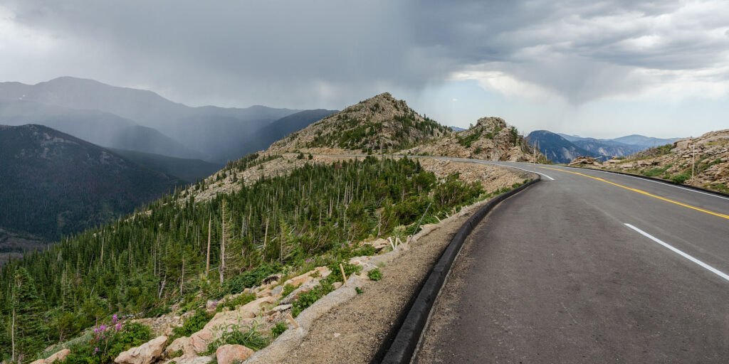 A view of the Trail Ridge Road in Rocky Mountains Natl Park, looking northeast