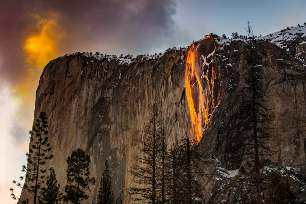Rock formation with lava during daytime