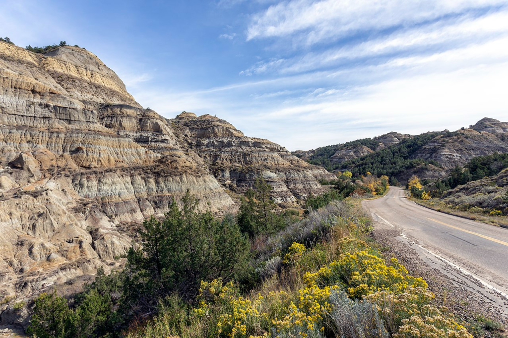 The scenic drive in the north unit of Theodore Roosevelt National Park, North Dakota, USA