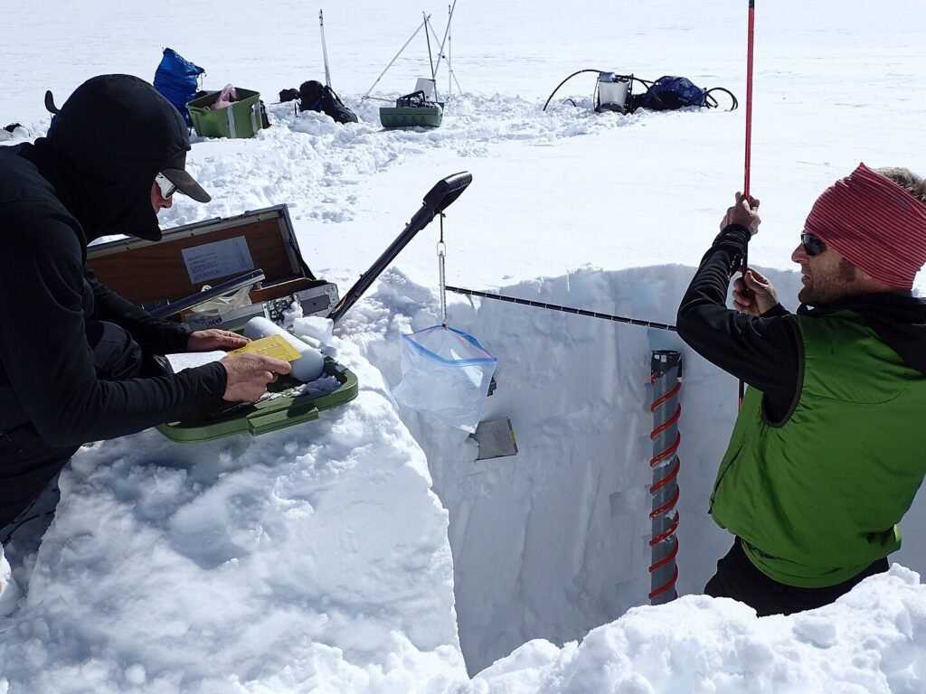 At the high elevation site near Kahiltna Pass (~10,200 ft) we measured snow density using a snow corer