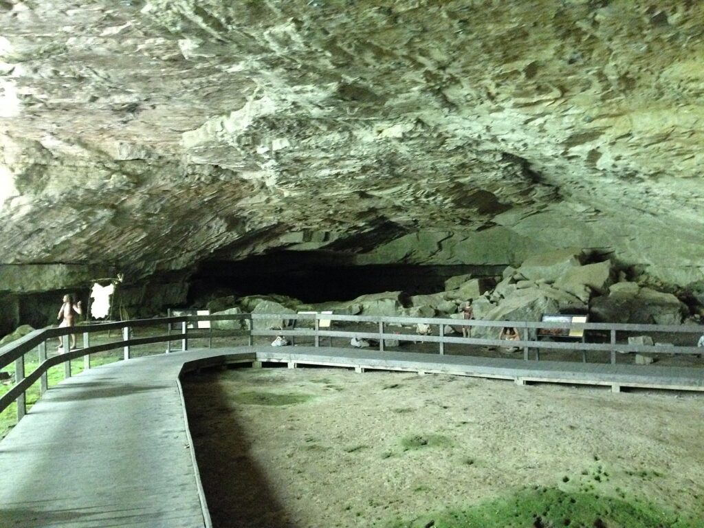 Just inside the entrance of Russell Cave in Russell Cave National Monument, Alabama.