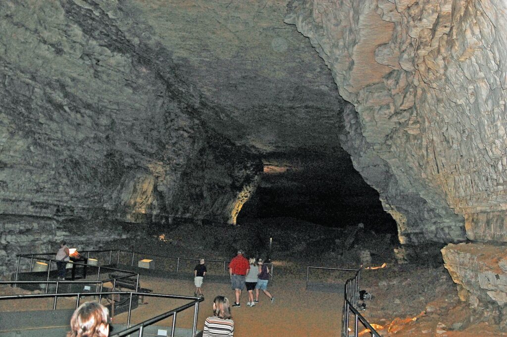 Tourists inside of Mammoth Cave National Park, Kentucky, US.