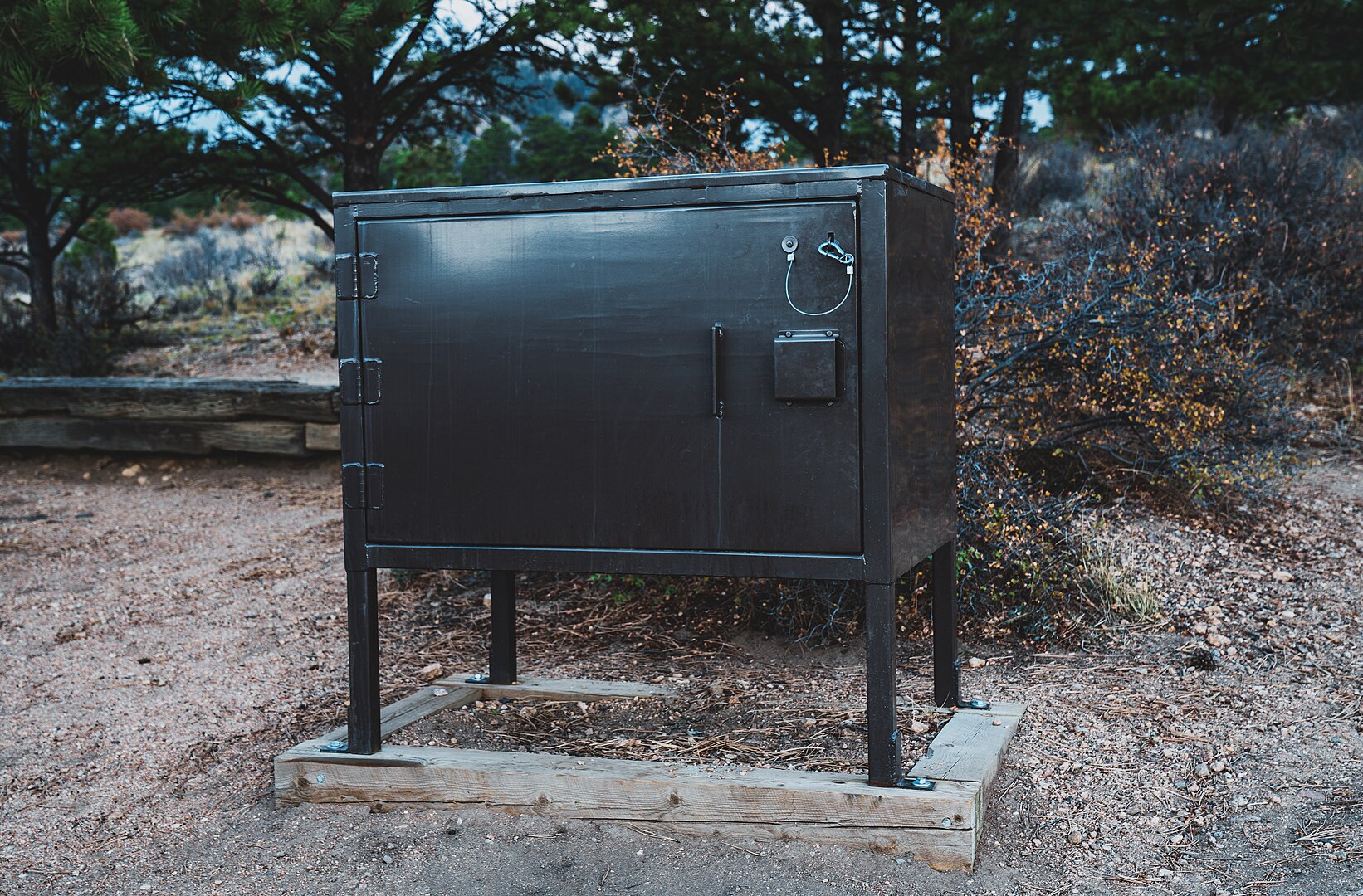 A metal bear food storage box at Estes Park Campground at Mary's Lake, Estes Park, Colorado. -- (c) 2018 Tony Webster tony@tonywebster.com